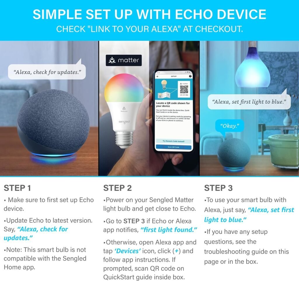Echo (4th Gen) | Twilight Blue with Sengled Matter Smart Bulb