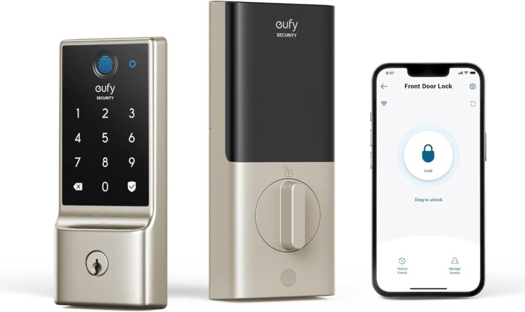 eufy Security Smart Lock C220, Fingerprint Keyless Entry Door Lock, Built-in Wi-Fi, App Remote Control, Front Door Smart Lock Deadbolt, 8Months Battery, Reliable Power, IP53 Waterproof, BHMA Grade 3