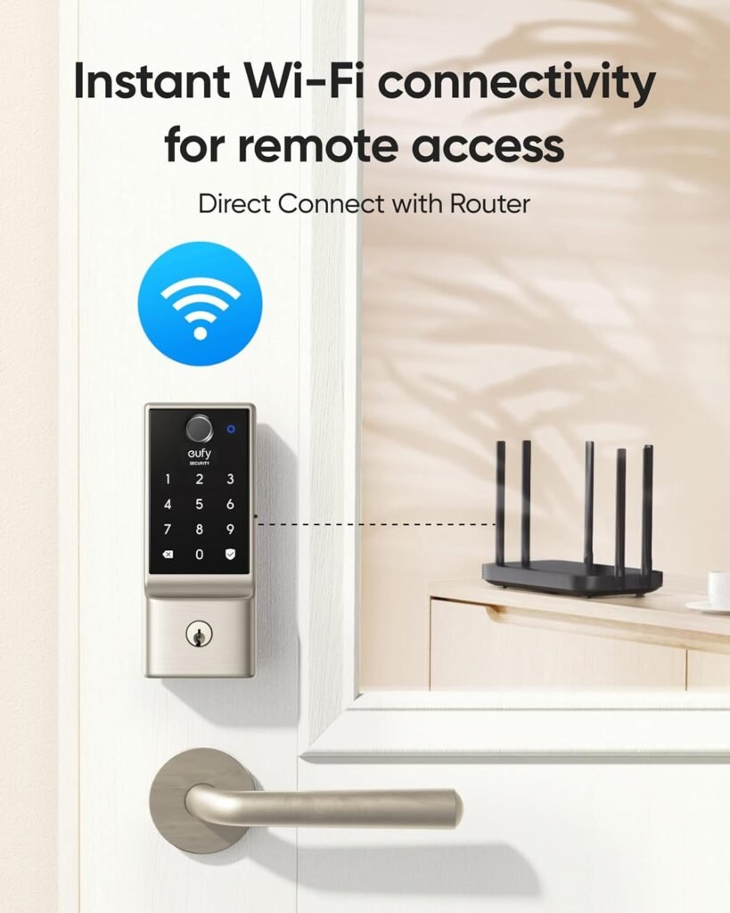 eufy Security Smart Lock C220, Fingerprint Keyless Entry Door Lock, Built-in Wi-Fi, App Remote Control, Front Door Smart Lock Deadbolt, 8Months Battery, Reliable Power, IP53 Waterproof, BHMA Grade 3