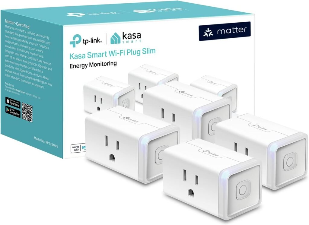 Kasa Matter Smart Plug w/ Energy Monitoring, Compact Design, 15A/1800W Max, Super Easy Setup, Works with Apple Home, Alexa  Google Home, UL Certified, 2.4G Wi-Fi Only, White, KP125M (4-Pack)