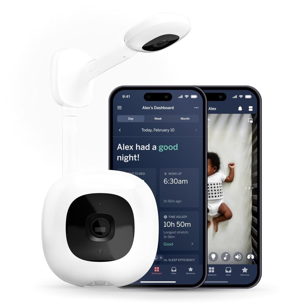Nanit Pro Smart Baby Monitor  Wall Mount – 1080p Secure Wi-Fi Video Camera, Sensor-Free Sleep  Breathing Motion Tracker, 2-Way Audio, Sound  Motion Alerts, Night Vision, and Breathing Band - White