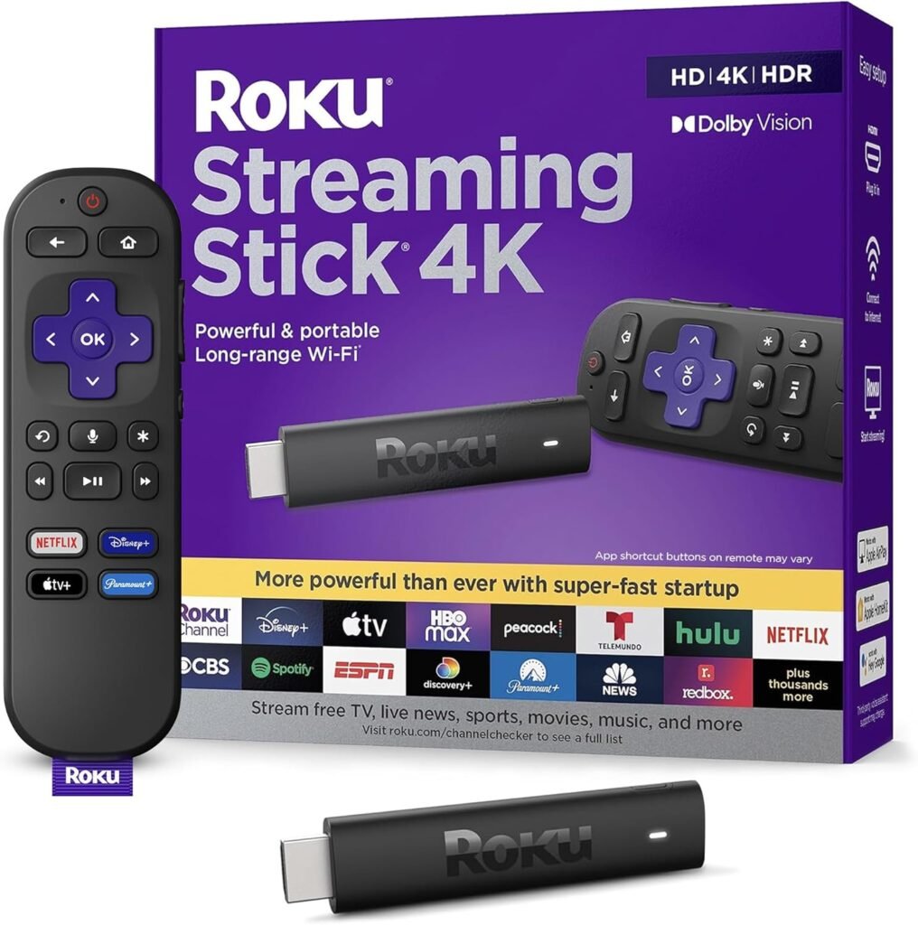 Roku Streaming Stick 4K | Portable Roku Streaming Device 4K/HDR/Dolby Vision, Roku Voice Remote, Free  Live TV