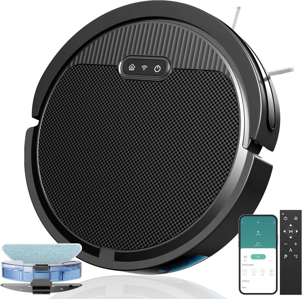 V3 Robot Vacuum and Mop Combo,5000Pa Strong Suction,Tangle Free Robot Vacuum Cleaner with 2.4GWiFi/App/Alexa Control, Automatic Vacuum Robot Cleaner for Low Carpet Pet Hair and Hard Floors