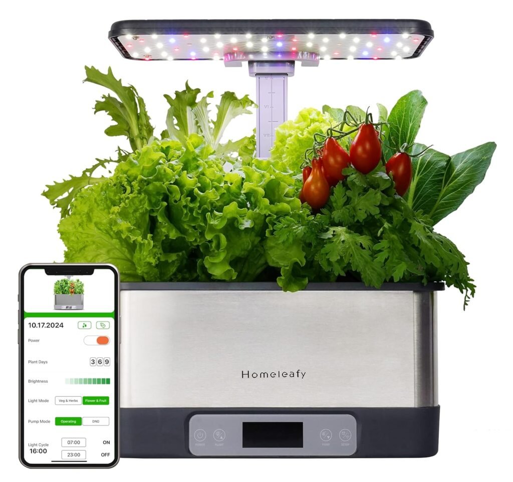 8-Pod Smart Hydroponic Growing System, Indoor Garden with WiFi App, 24W LED Light, Stainless Steel, Self-Watering Timer – Perfect Gift for Home, School, Vegans, Kids, and Mental Health