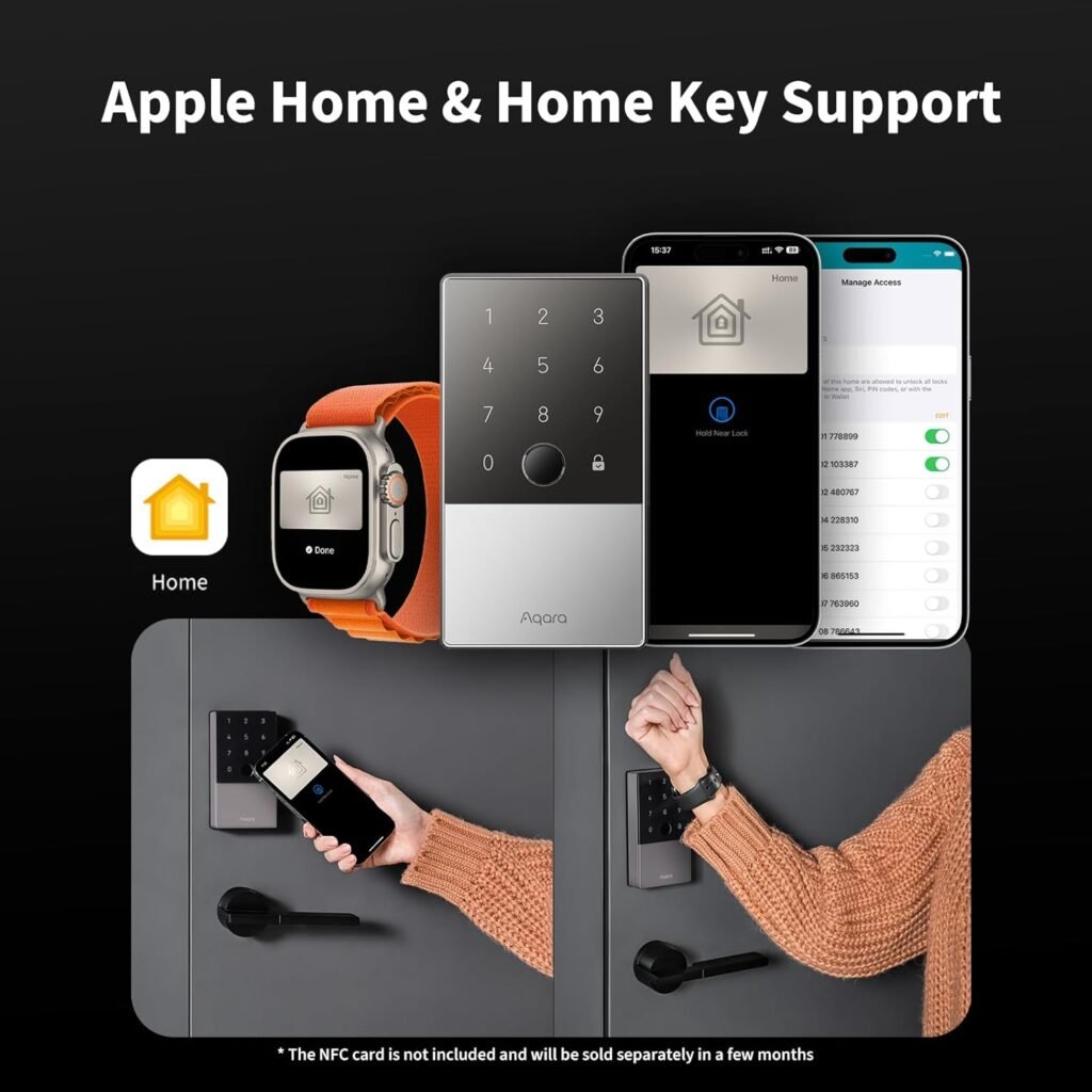 Aqara Smart Lock U100, Fingerprint Keyless Entry Door Lock with Apple Home Key, Touchscreen Keypad, Bluetooth Electronic Deadbolt, IP65 Weatherproof, Supports Apple HomeKit, Alexa, Google, IFTTT, Gray