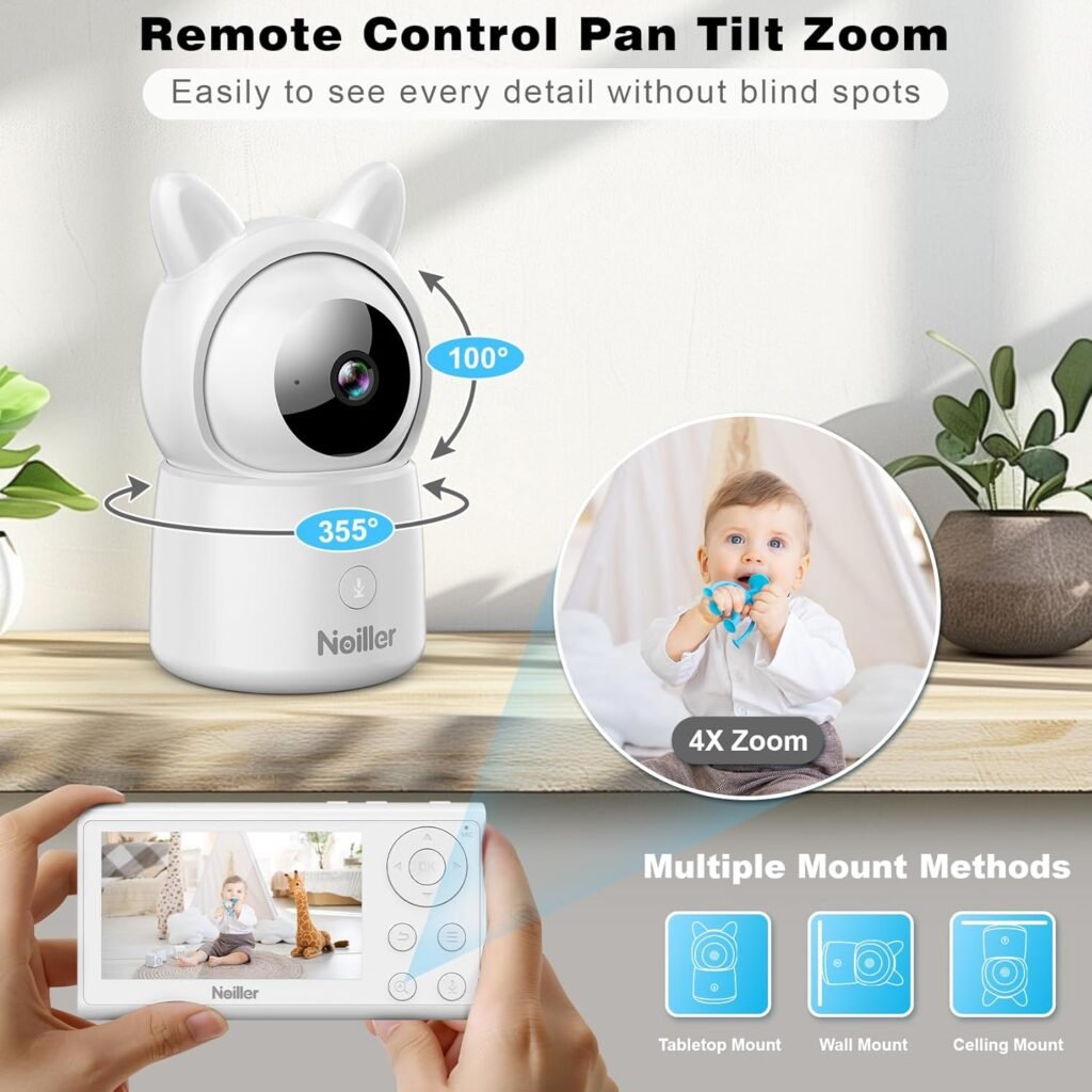 Baby Monitor, 4.3 Video Baby Monitor with 1080P Camera, Smart 2.4G WiFi Audio Monitor with Remote PTZ, Night Vision, 2-Way Talk, Sleep Mode, RGB Night Lights, Lullabies  1000ft Range, APP Control