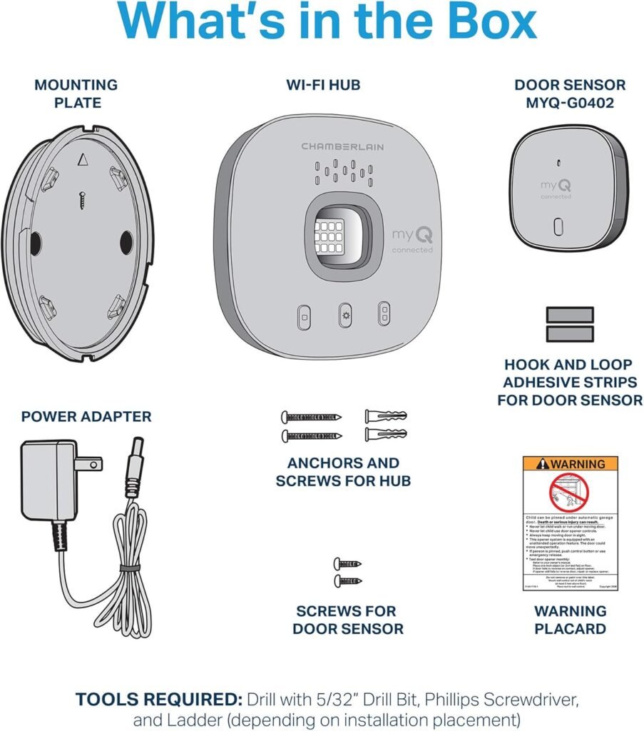 CHAMBERLAIN Smart Garage Control - Wireless Garage Hub and Sensor with Wifi  Bluetooth - Smartphone Controlled, myQ-G0401-ES, White