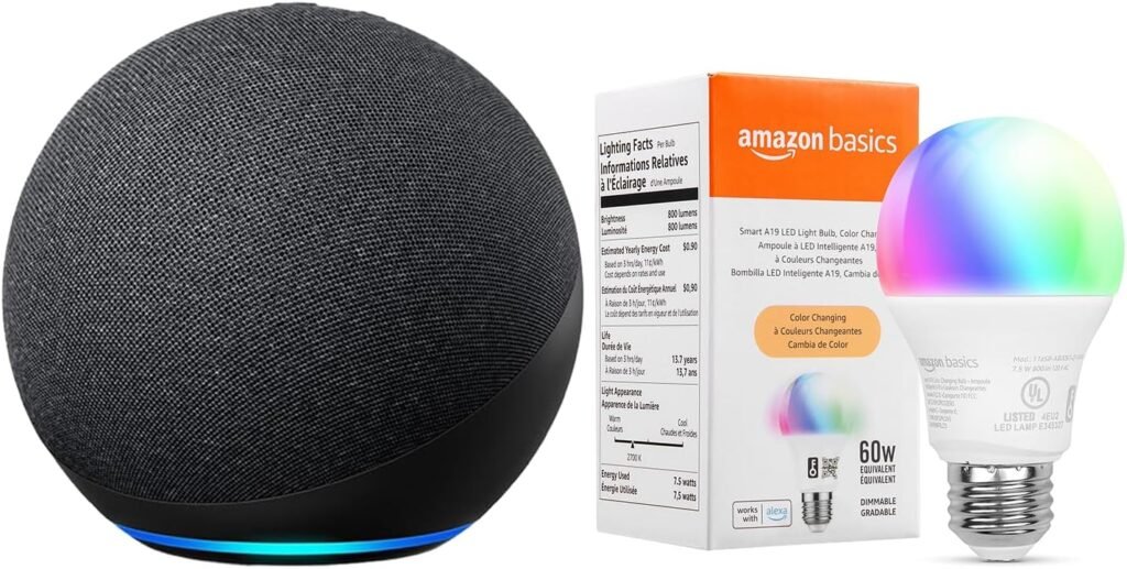 Echo (4th Gen) with Amazon Basics Smart Color Bulb