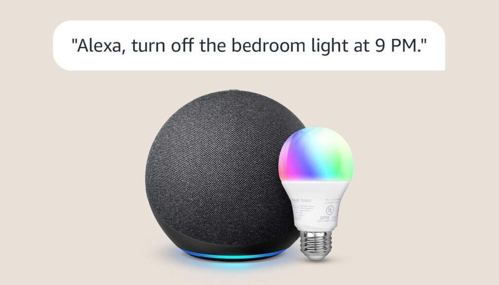 Echo (4th Gen) with Amazon Basics Smart Color Bulb