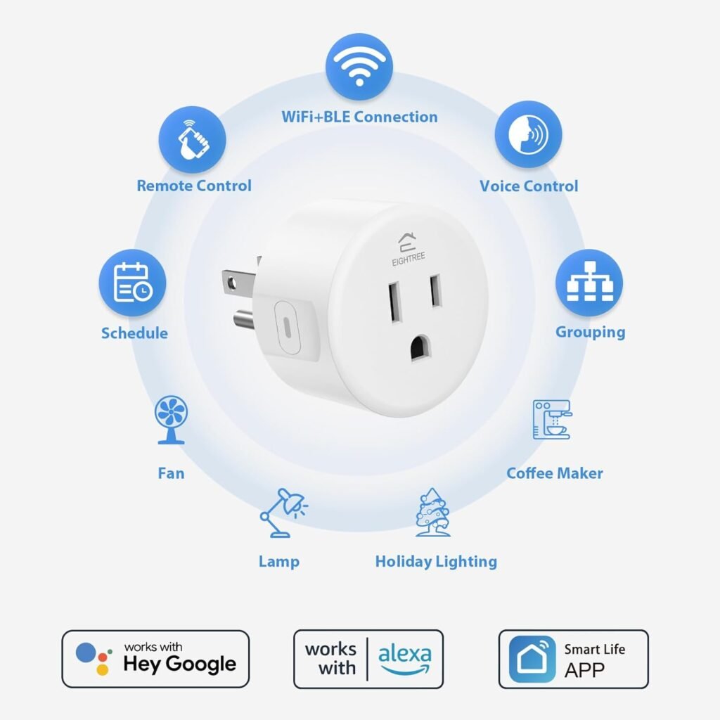 EIGHTREE Smart Plug, Smart Home WiFi Outlet Works with Alexa  Google Home, Smart Socket with Remote Control  Timer Function, 2.4GHz WiFi Only, 4 Packs