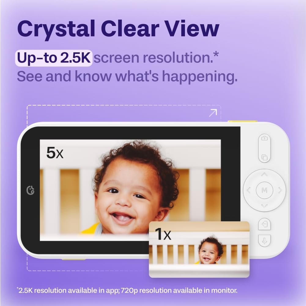 Ellie Baby Plus: 5 Monitor with 2.5K FHD Camera, Face Cover Alert,Crying  Breathing Detect, Night Vision, 2-Way Audio, Pan-Tilt-Zoom, Crib  Wall Mount All Inside,No WiFi, No Subscription, with APP