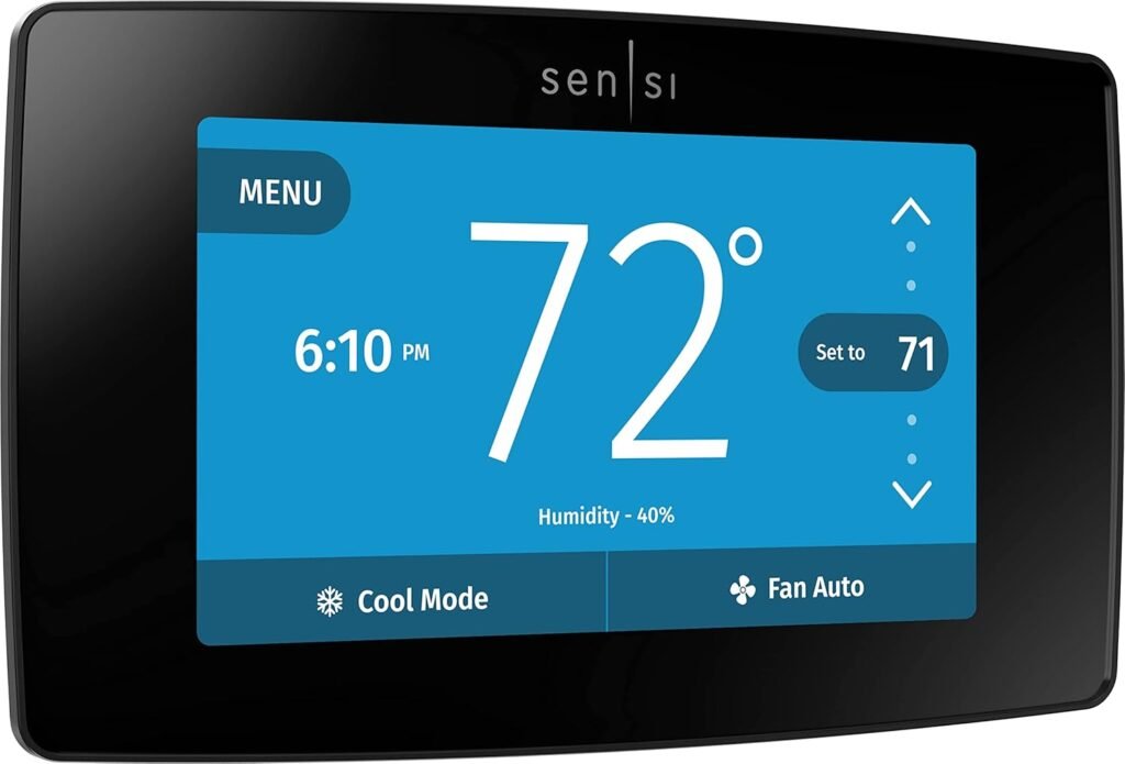 Emerson Sensi Touch Wi-Fi Smart Thermostat with Touchscreen Color Display, Works with Alexa, Energy Star Certified, C-wire Required, ST75 Black 5.625 x 3.4 x 1.17