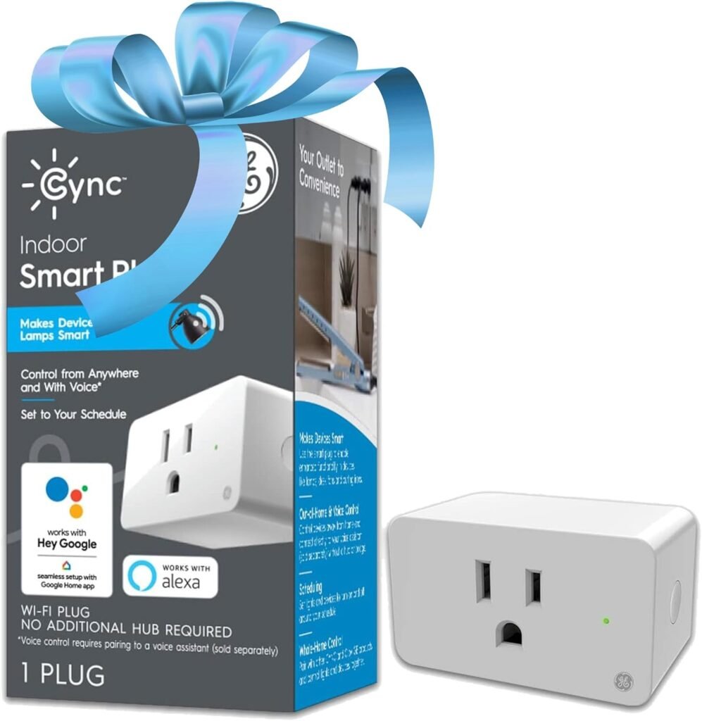 GE CYNC Smart Plug, Indoor Bluetooth and Wi-Fi Outlet Socket, Works with Alexa and Google, Great Christmas Gifts for Men, Holiday Gift for Women, Perfect Dad Gifts (1 Pack)