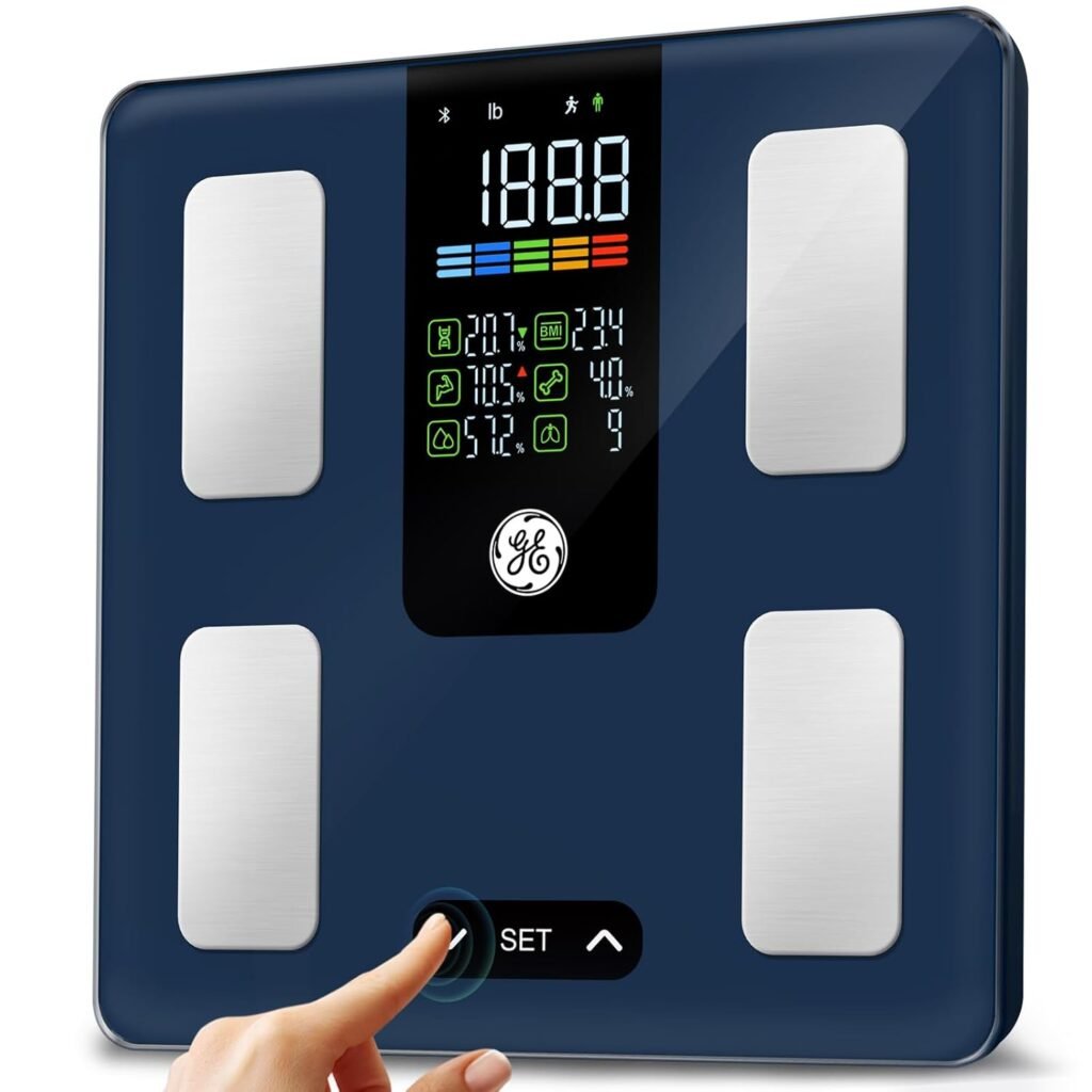GE Scale for Body Weight Smart: Digital Bathroom Body Fat Scales for BMI Muscle Bluetooth Body Composition Monitor 11.8 Large Platform Accurate Weighing Machine Health Analyzer with App 500lbs GE Scale for Body Weight Smart: Digital Bathroom Body Fat Scales for BMI Muscle Bluetooth Body Composition Monitor 11.8 Large Platform Accurate Weighing Machine Health Analyzer with App 500lbs