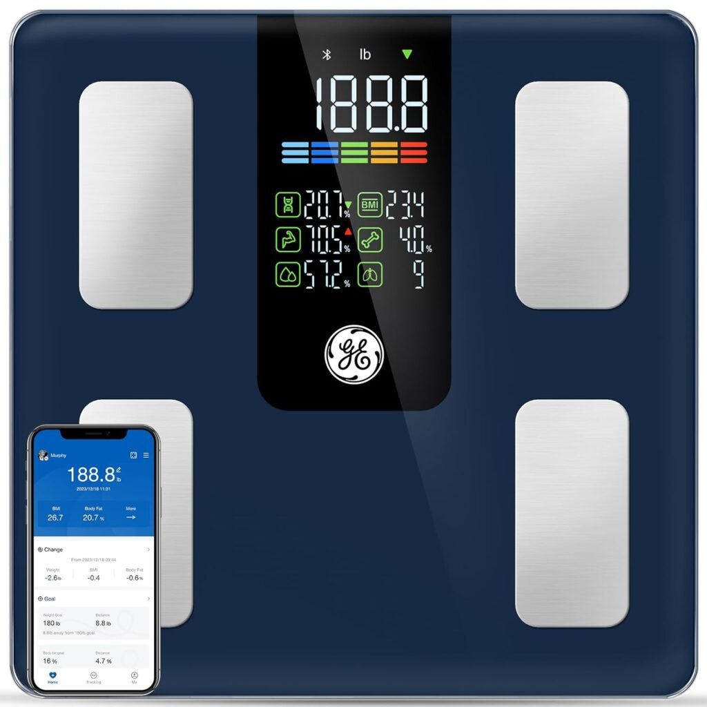 GE Scale for Body Weight Smart: Digital Bathroom Body Fat Scales for BMI Muscle Bluetooth Body Composition Monitor 11.8 Large Platform Accurate Weighing Machine Health Analyzer with App 500lbs GE Scale for Body Weight Smart: Digital Bathroom Body Fat Scales for BMI Muscle Bluetooth Body Composition Monitor 11.8 Large Platform Accurate Weighing Machine Health Analyzer with App 500lbs