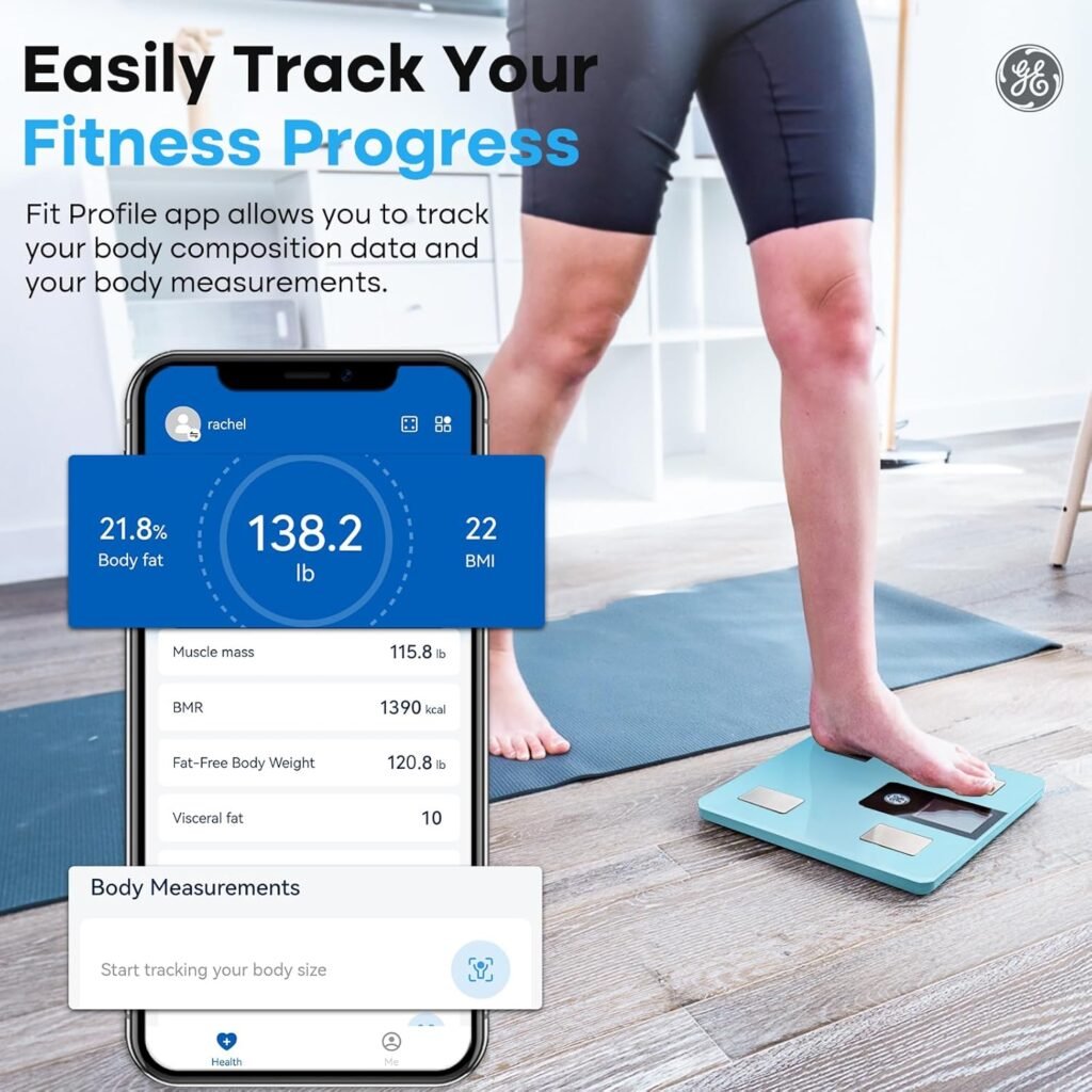 GE Smart Scale for Body Weight and Fat Percentage with All-in-one LCD Display, Digital Bathroom Weight Scales Bluetooth Body Fat Scale Body Composition Analyzer, Accurate Weighing Scale, 396 lbs