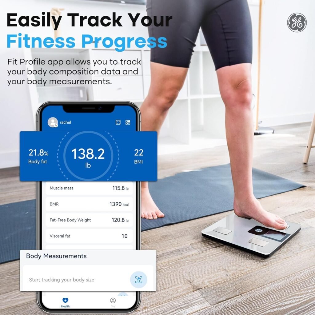 GE Smart Scale for Body Weight and Fat Percentage with All-in-one LCD Display, Digital Bathroom Weight Scales Bluetooth Body Fat Scale Body Composition Analyzer, Accurate Weighing Scale, 396 lbs
