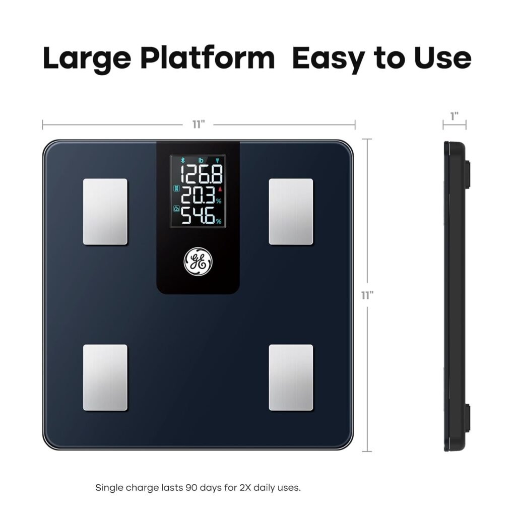 GE Smart Scale for Body Weight and Fat Percentage with All-in-one LCD Display, Digital Bathroom Weight Scales Bluetooth Body Fat Scale Body Composition Analyzer, Accurate Weighing Scale, 396 lbs