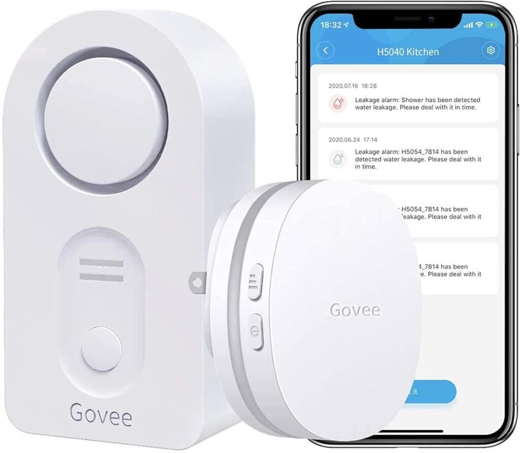 Govee WiFi Water Sensor 3 Pack, Smart Water Leak Detector, 100dB Adjustable Alarm Suit for Home and Basement, Water Leak Alert with Email  APP Push