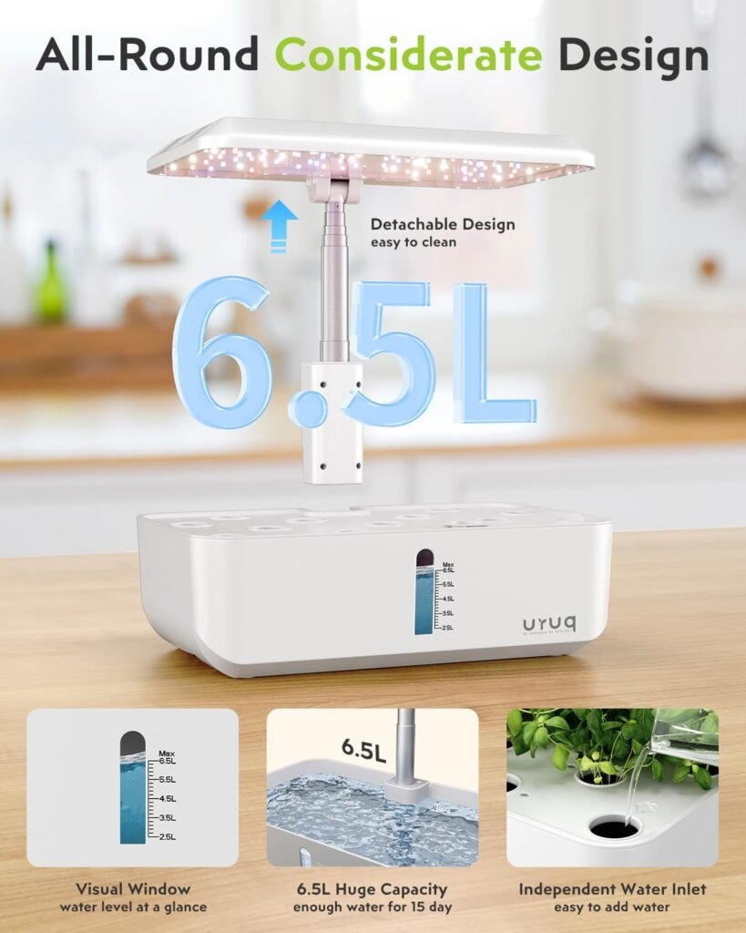 Hydroponics Growing System Indoor Garden 12 Pods Indoor Gardening System with LED Grow Light Height Adjustable Plants Germination Kit Quiet Smart Pump - Hydroponic Planter Fresh Harvest Black