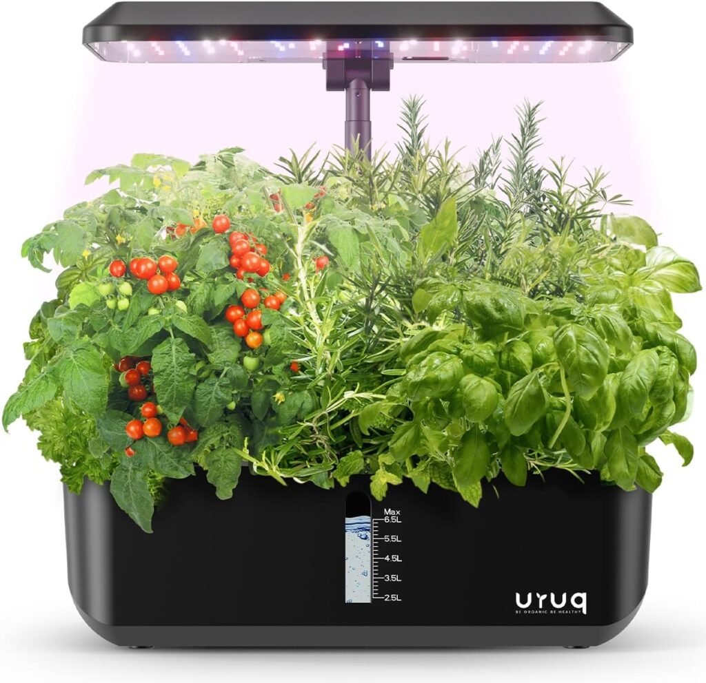 Hydroponics Growing System Indoor Garden 12 Pods Indoor Gardening System with LED Grow Light Height Adjustable Plants Germination Kit Quiet Smart Pump - Hydroponic Planter Fresh Harvest Black