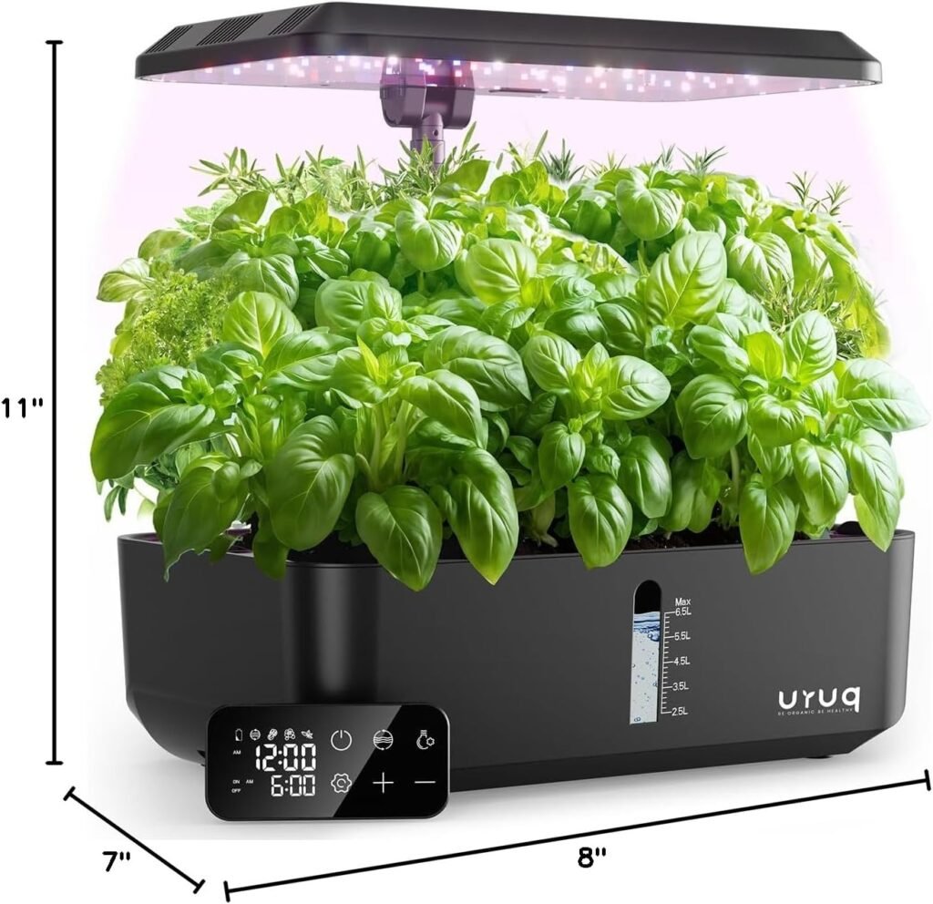 Hydroponics Growing System Indoor Garden: URUQ 12 Pods Indoor Gardening System with Remote Control LED Grow Light Height Adjustable Quiet Plants Germination Kit - Gardening Gifts for Women Black