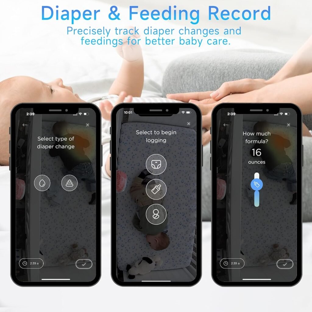 Instababy Smart Baby Monitor with Floor Stand, 2K Crib Camera with AI Breathing Monitor, No Wearables WiFi Baby Camera, Night Vision, Baby Sleep Tracker, Cry  Motion Alerts, Diaper  Feeding Record