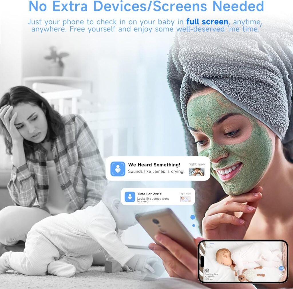 Instababy Smart Baby Monitor with Floor Stand, 2K Crib Camera with AI Breathing Monitor, No Wearables WiFi Baby Camera, Night Vision, Baby Sleep Tracker, Cry  Motion Alerts, Diaper  Feeding Record