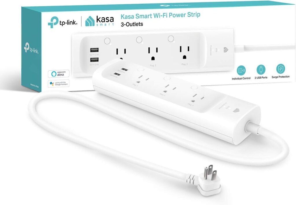 Kasa Smart Plug Power Strip KP303, Surge Protector with 3 Individually Controlled Smart Outlets and 2 USB Ports, Works with Alexa  Google Home, No Hub Required , White