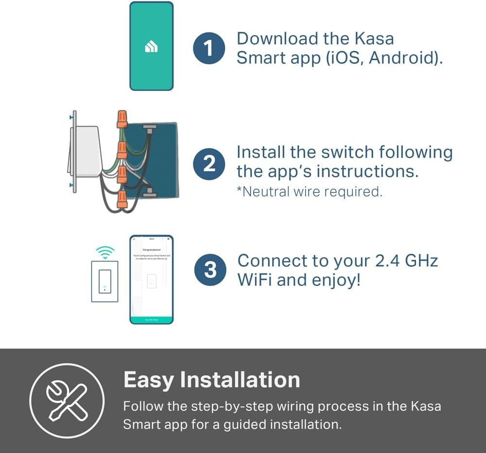 Kasa Smart Switch 2-Gang HS200-2, Single Pole,Neutral Wire Required, 2.4GHz Wi-Fi Light Switch Compatible with Alexa and Google Home, UL Certified, No Hub Required, White