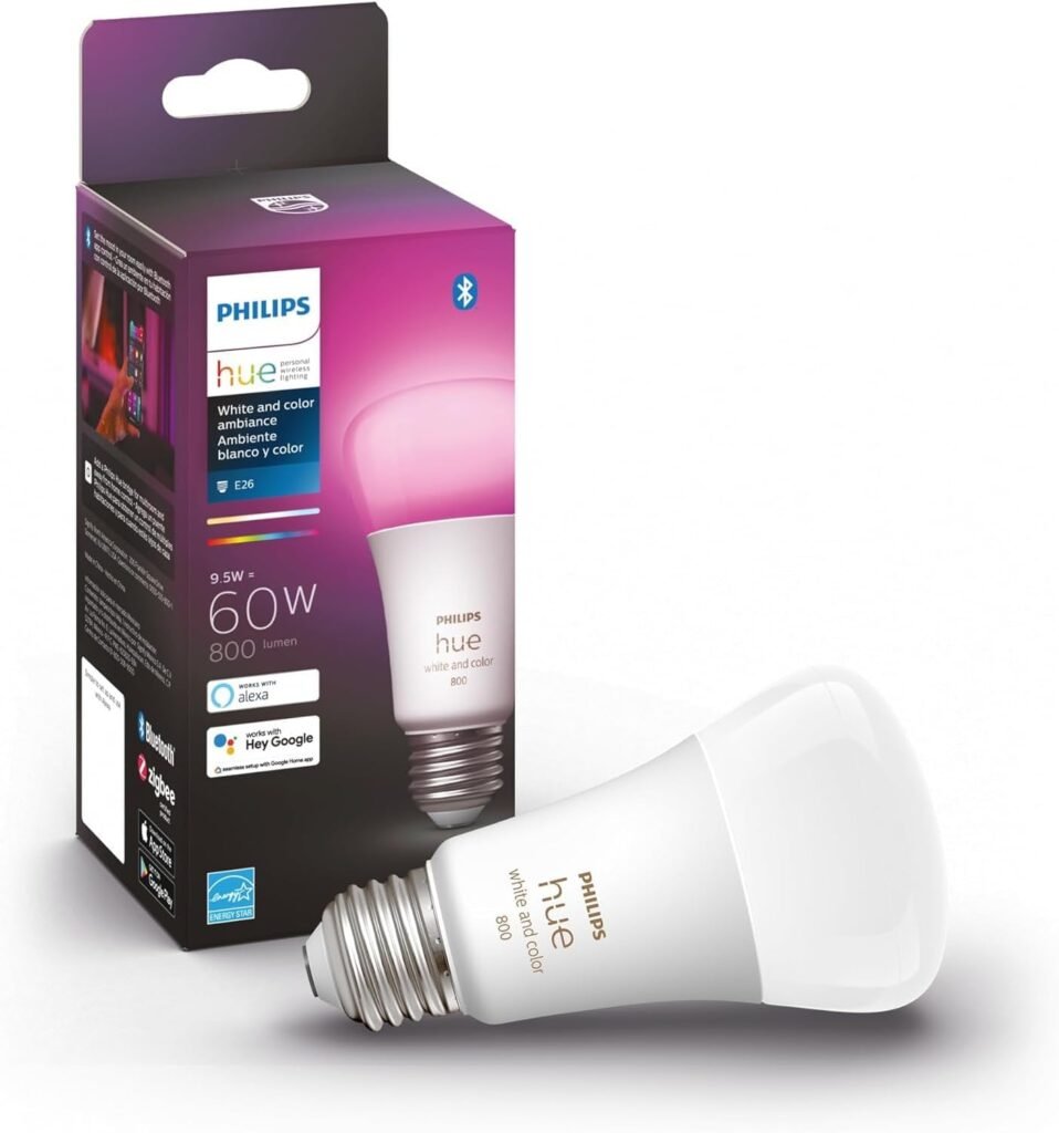 Philips Hue A19 LED Smart Light Bulb - White and Color Ambiance - 60W Indoor Light Bulb - Control with Hue App - Works with Alexa, Google Assistant and Apple Homekit - 3 Pack