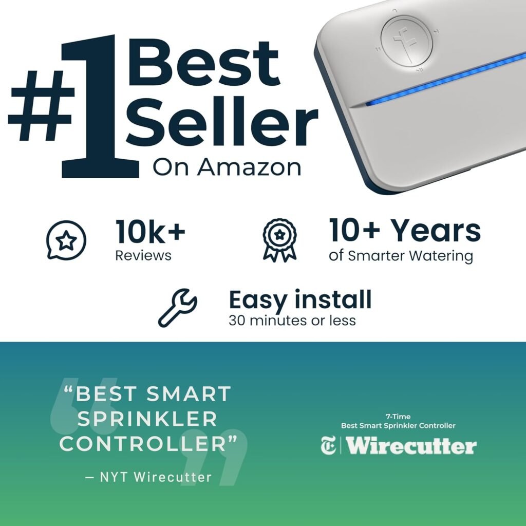 Rachio 3: 8 Zone Smart Sprinkler Controller (Simple Automated Scheduling + Local Weather Intelligence. Save Water w/ Rain, Freeze  Wind Skip), App Enabled, Works w/ Alexa, Fast  Easy Install