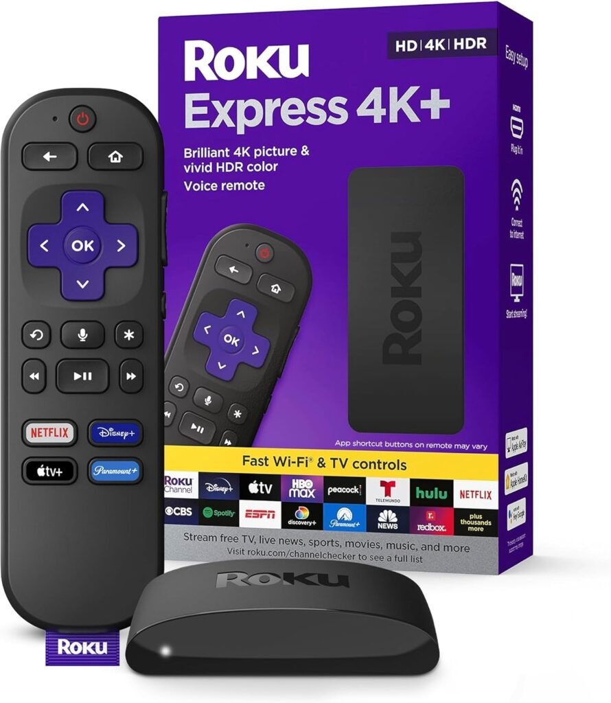 Roku Express 4K+ | Roku Streaming Device 4K/HDR, Roku Voice Remote, Free  Live TV
