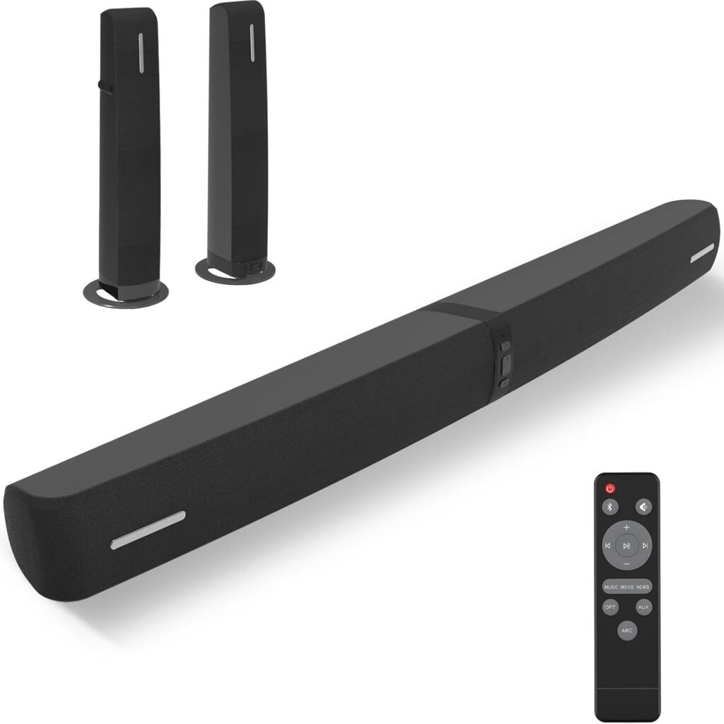 Sound Bar, 90W Sound Bar for Smart TV, Bluetooth Soundbar with Wired  Wireless Connect, Dynamic Volume Boost, ARC/Optical/AUX Cables  Remote, 2 in 1 Detachable Soundbar for TV