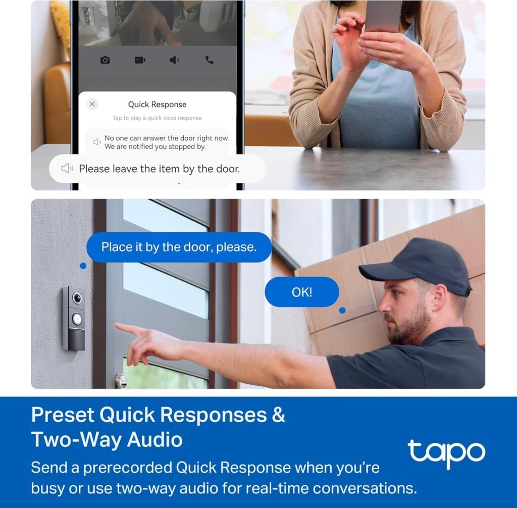 TP-Link Tapo Smart Video Doorbell Camera Wireless with Chime, 2K with Full Color Night Vison  Spotlights, No Monthly Fee, Ring Call, 160° Ultra-Wide View, Free AI Detection, Local Storage (D210)