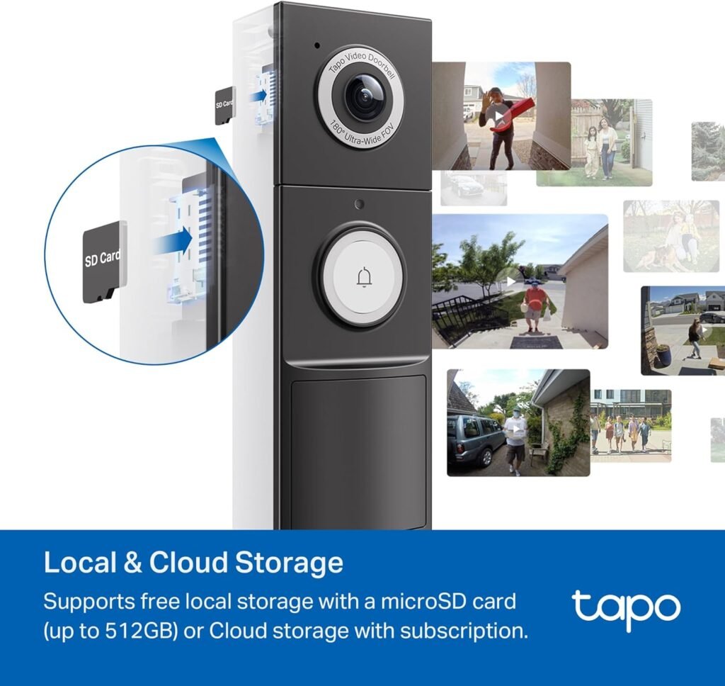 TP-Link Tapo Smart Video Doorbell Camera Wireless with Chime, 2K with Full Color Night Vison  Spotlights, No Monthly Fee, Ring Call, 160° Ultra-Wide View, Free AI Detection, Local Storage (D210)