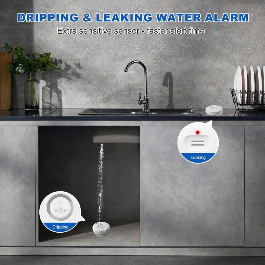 WiFi Water Leak Detector for Home 5pack, 120dB Adjustable Alarm, Smart Water Sensor Alarm, Wireless Water Leak Alert with App Notification, 5 Sensors  1 Gateway for Bathroom,Laundry,Kitchen