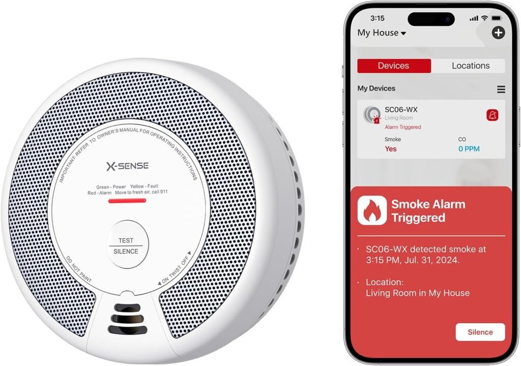 X-Sense Smart Smoke Detector Carbon Monoxide Detector Combo with No Fee App Notification, Replaceable Battery Powered Smoke Detector and Carbon Monoxide Detector, SC06-WX, 1-Pack