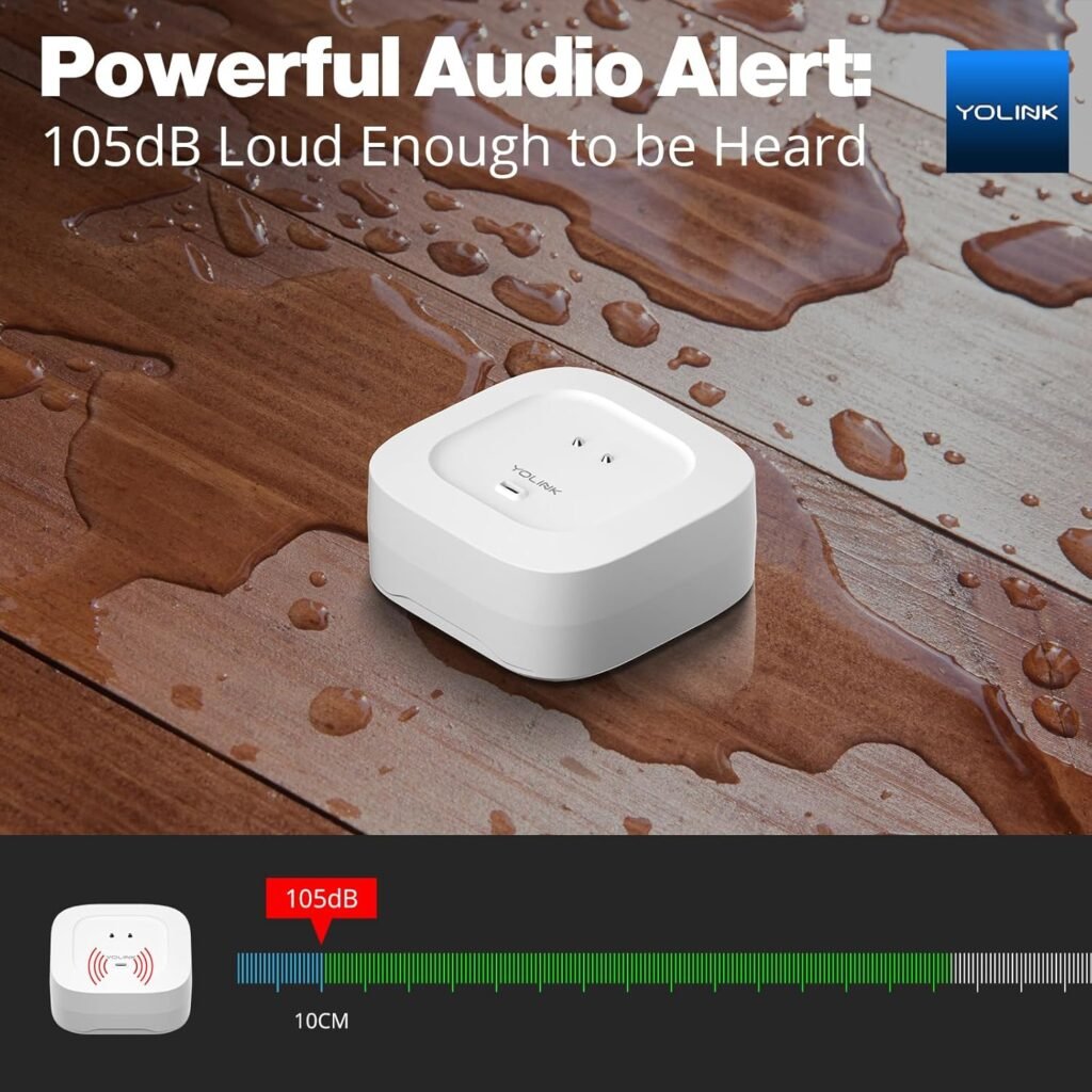 YoLink Smart Home Starter Kit: Hub  Water Leak Sensor 4 with 105dB Audio Alarm 4-Pack, SMS/Text, Email  Push Notifications, Freeze Warning, LoRa Up to 1/4 Mile Open-Air Range, w/Alexa, IFTTT