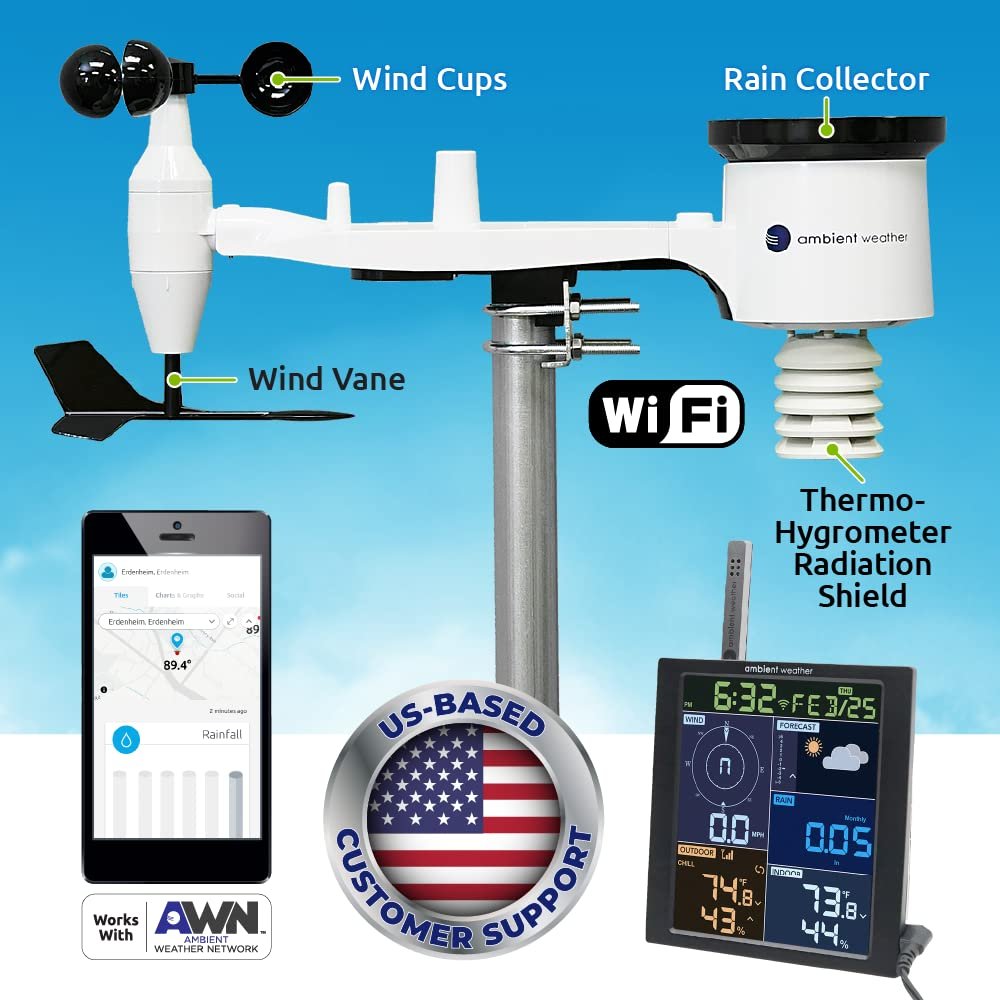 Ambient Weather WS-1965 WiFi Weather Station w/Remote Monitoring and Ambient Weather Network Access