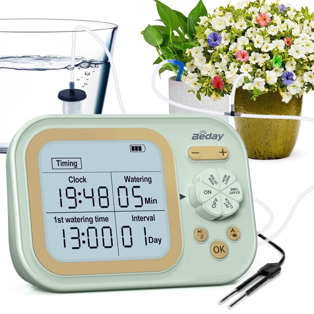 Automatic Plant Waterer Indoor Self Watering System for 15 Potted Plants, Auto Drip Irrigation Kit Programmable Water Timer with Smart Humidity Detection