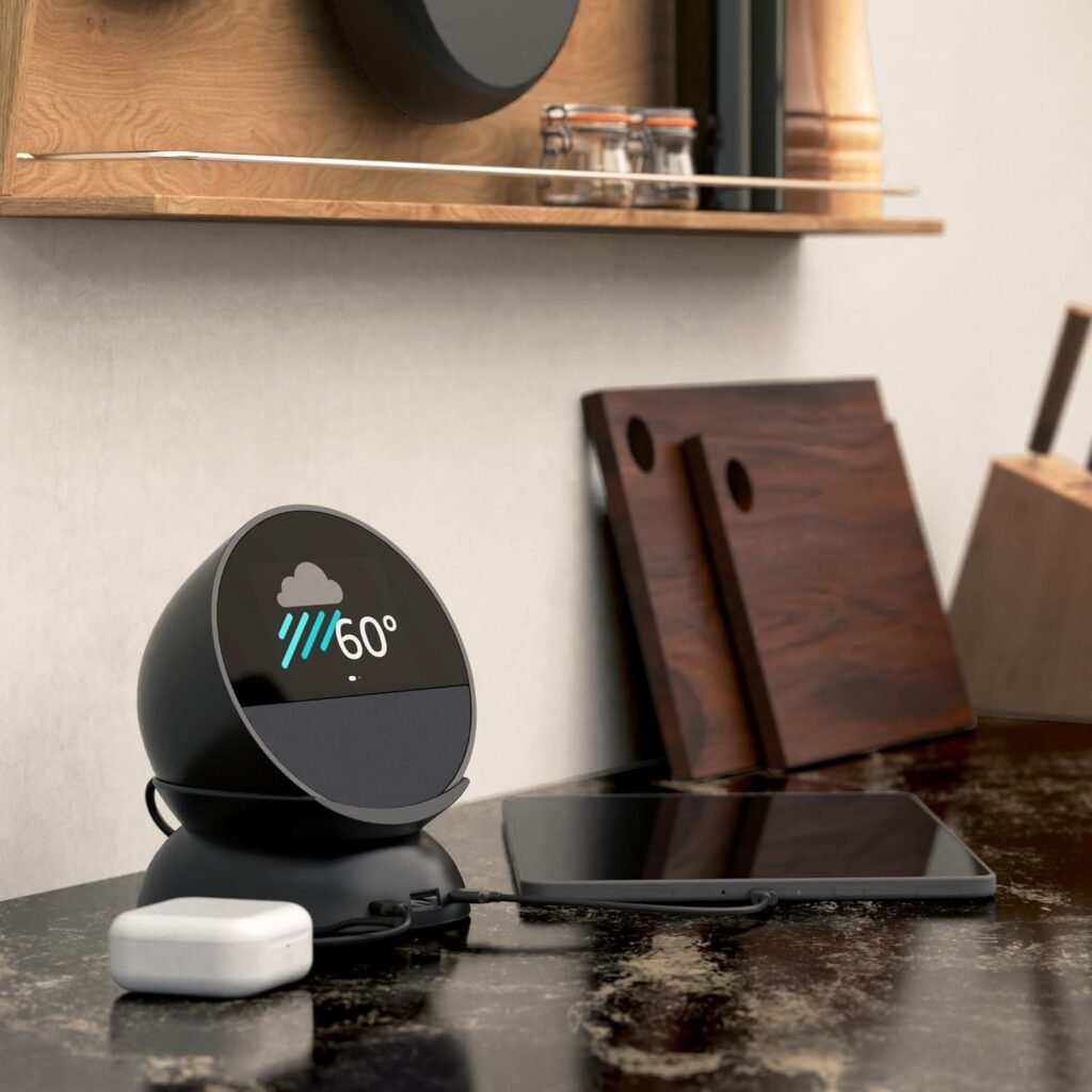 Echo Spot Bundle: Includes Echo Spot (2024 Release) | Black  Made for Amazon Stand with USB-C and USB-A Charging Ports | Black