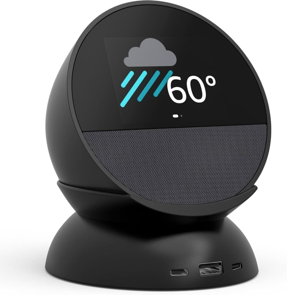 Echo Spot Bundle: Includes Echo Spot (2024 Release) | Black  Made for Amazon Stand with USB-C and USB-A Charging Ports | Black