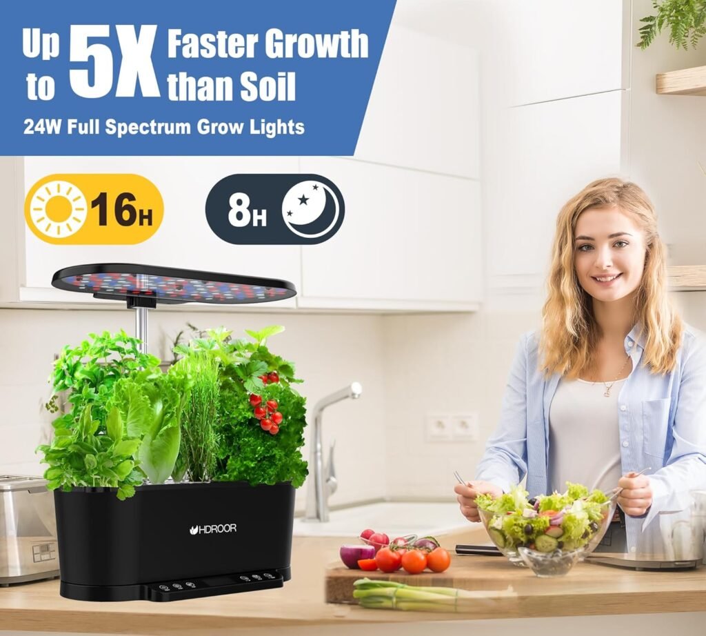 Hydroponics Growing System Kit APP Controlled, 15 Pods Indoor Herb Garden Hydroponic 36W Grow Light, Smart Indoor Garden, Height Adjustable to 30, Auto Timer, Quiet Pump, Water Shortage Alarm, Black