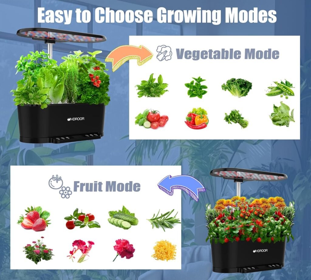 Hydroponics Growing System Kit APP Controlled, 15 Pods Indoor Herb Garden Hydroponic 36W Grow Light, Smart Indoor Garden, Height Adjustable to 30, Auto Timer, Quiet Pump, Water Shortage Alarm, Black