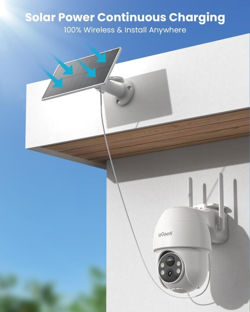 ieGeek Security Cameras Wireless Outdoor, 2K 2.4G WiFi Camera with Solar Panel and Battery Powered, Color Night Vision with Spotlight, 360° PTZ, 2-Way Audio, PIR Motion Sensor, Alexa, no Subscription