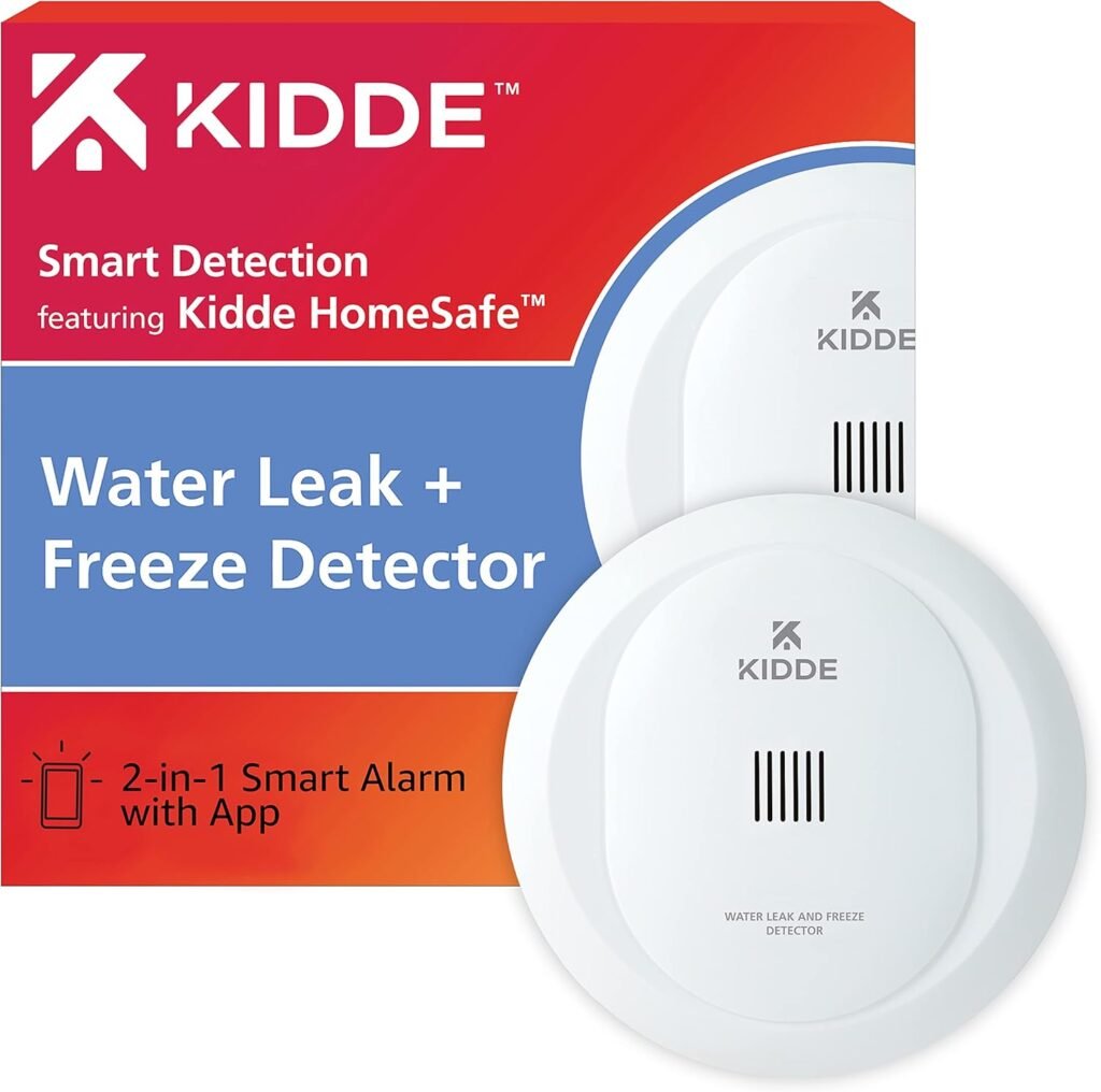 Kidde WiFi Water Leak Detector  Freeze Alarm, Alexa Device, Smart Leak Detector for Homes with App Alerts,White