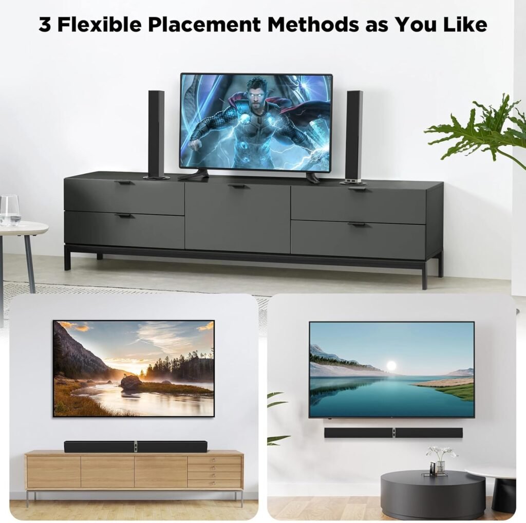 MZEIBO TV Sound Bar, Sound Bars for Smart TV, Bluetooth 5.0 Soundbar 60W 32Inch Detachable Soundbars with ARC/Optical/AUX Connection, TV Speakers Soundbar for Home Theater Audio
