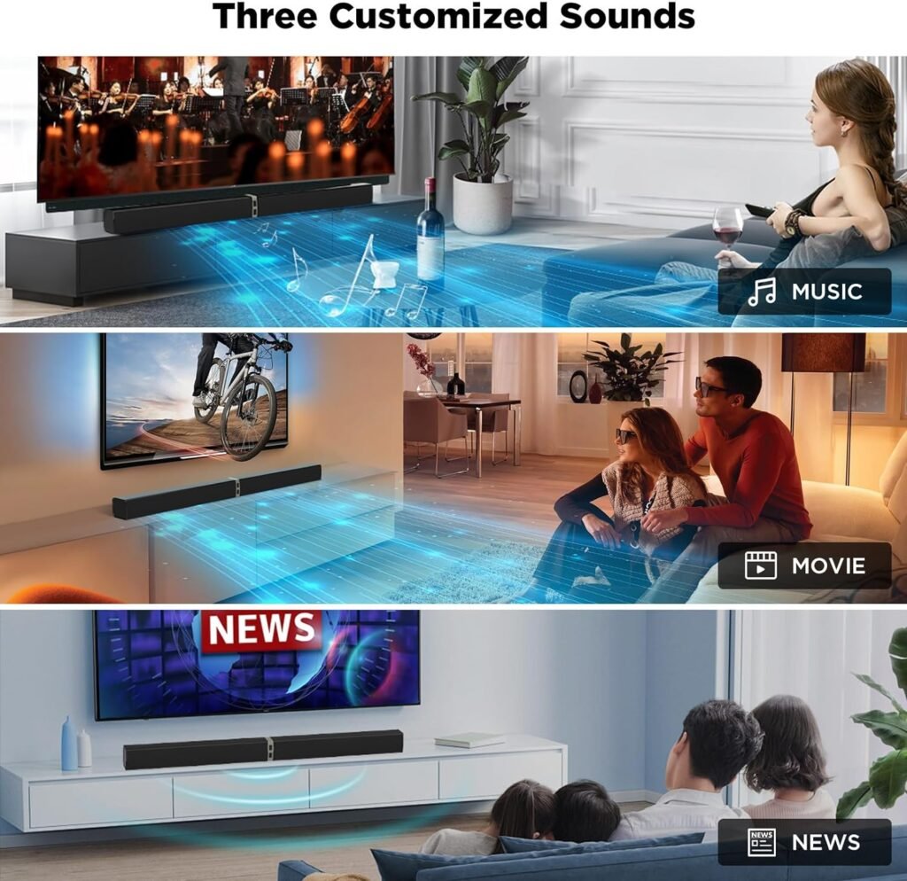 MZEIBO TV Sound Bar, Sound Bars for Smart TV, Bluetooth 5.0 Soundbar 60W 32Inch Detachable Soundbars with ARC/Optical/AUX Connection, TV Speakers Soundbar for Home Theater Audio