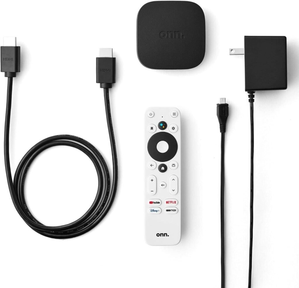 onn Android TV 4K UHD Streaming Device with Voice Remote Control  HDMI Cable